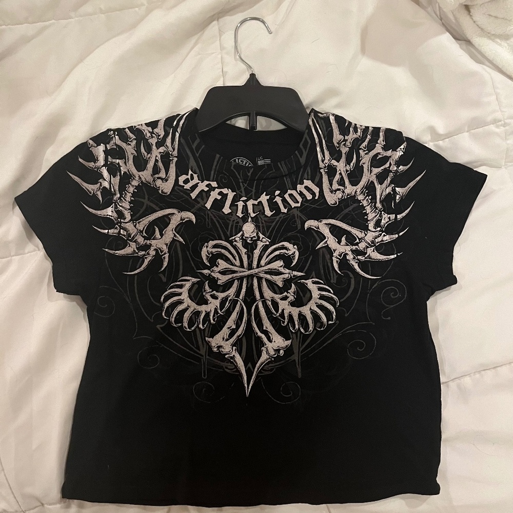 Affliction black and white gothic baby tee